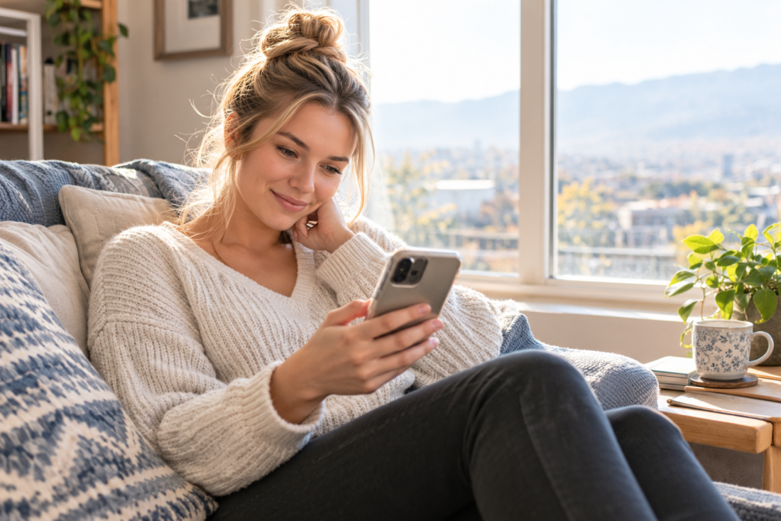 Birth mother looking at a photo update during an open adoption