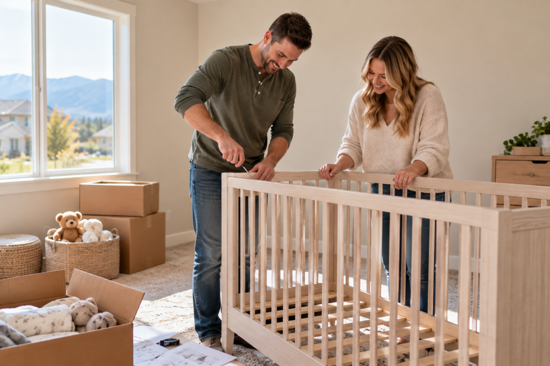 Prospective adoptive parents preparing basic baby essentials before adoption placement